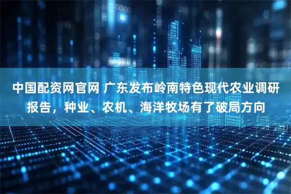 中国配资网官网 广东发布岭南特色现代农业调研报告，种业、农机、海洋牧场有了破局方向