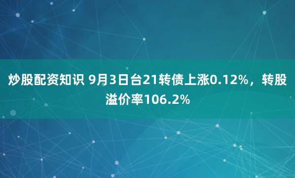 炒股配资知识 9月3日台21转债上涨0.12%，转股溢价率106.2%